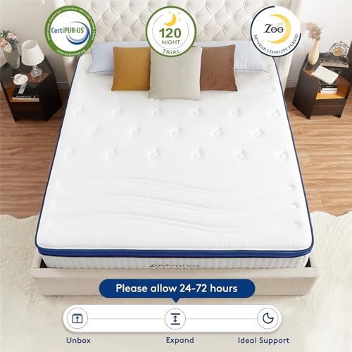14 Inch Hybrid Queen Mattress, Gel Memory Foam, Lyocell Fabric Cover, Individual Pocket Springs, Medium Firm, Back Pain Relief, CertiPUR-US, 120 Nights Trial