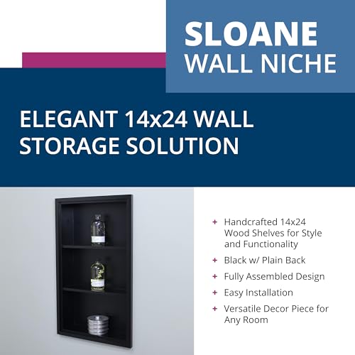 14x24 Sloane Recessed Wall Niche Medicine Cabinet Replacement, In the Wall Bathroom Cabinet Insert Shelf/Shelves, Made in North America, REAL WOOD, NO MDF, Dark Brown Plain Back