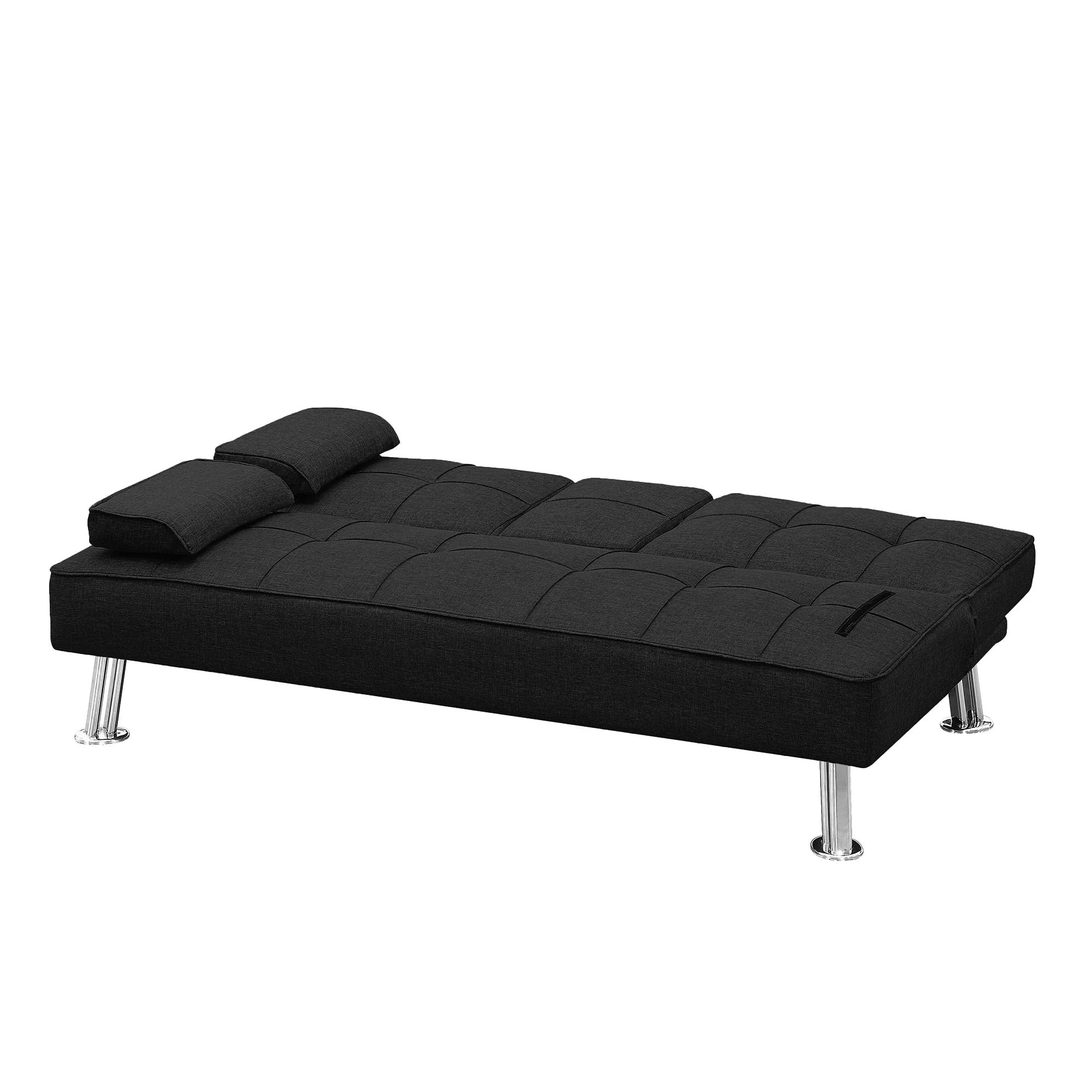 Convertible Folding Futon Sofa Bed with 2 Cup holders , Loveseat Sofa Bed Black