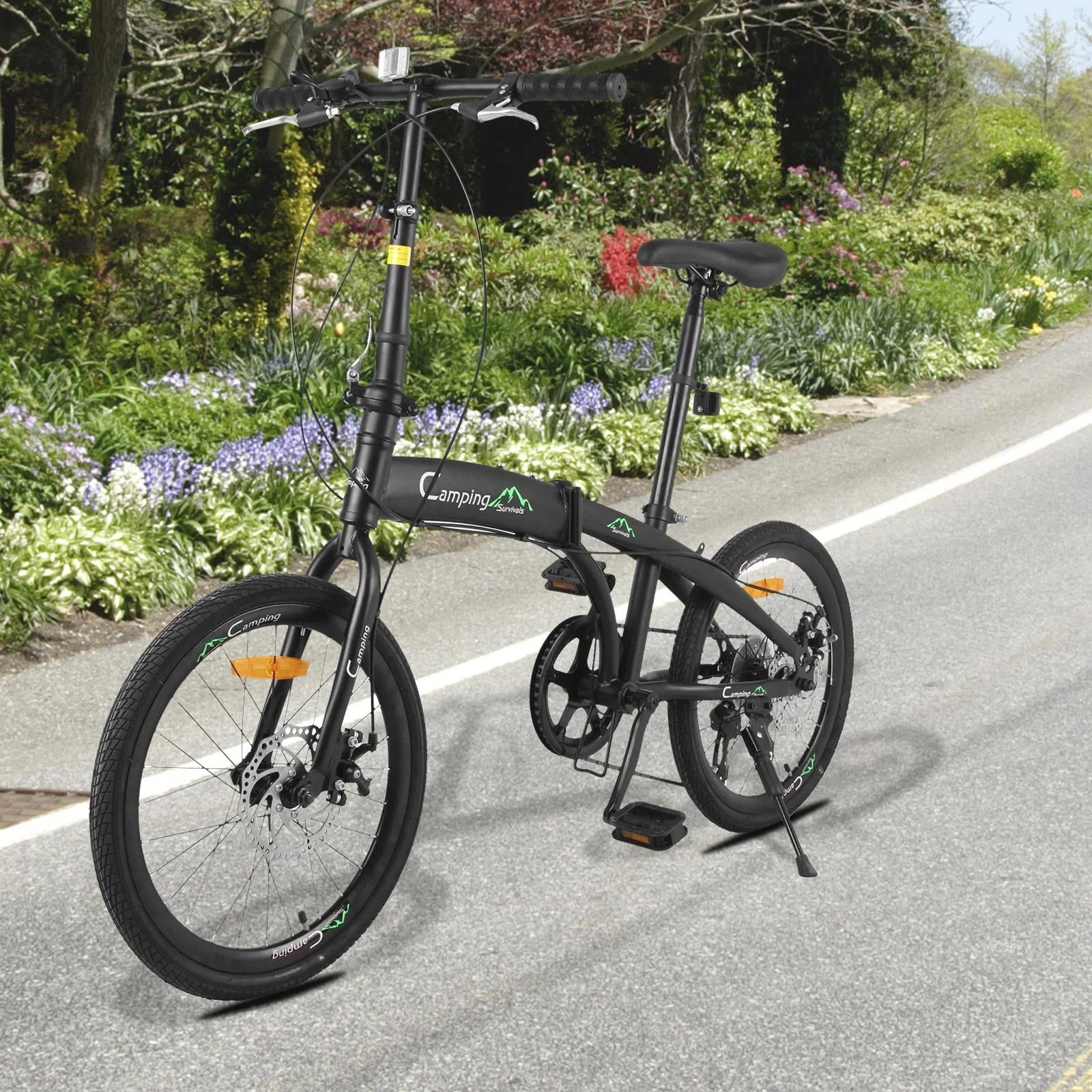 Zimtown 20 Adult Folding Bike, 7 Speed Shimano Lightweight City Commuter Bicycle, Black