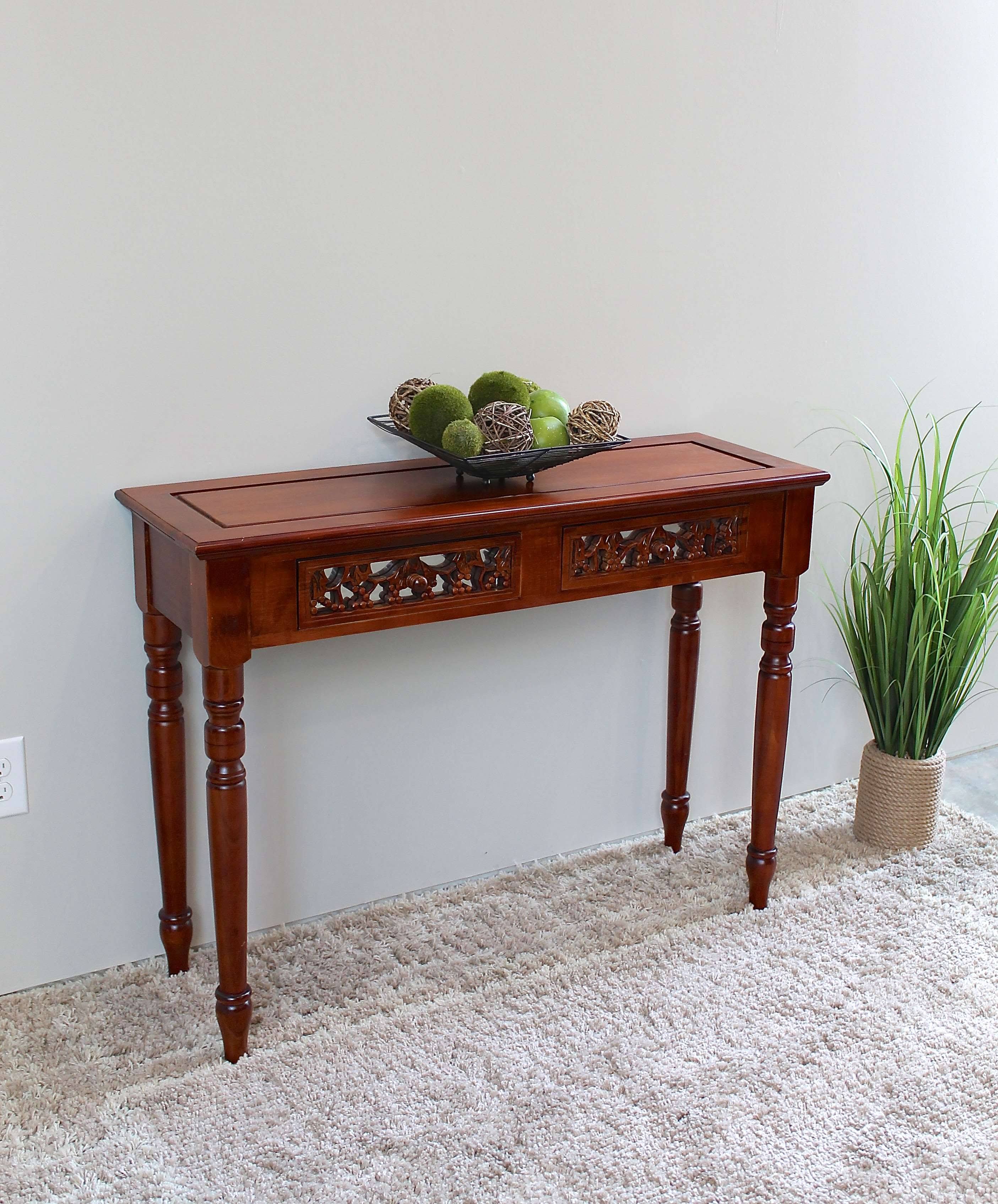 International Caravan Carved Two Drawer Table