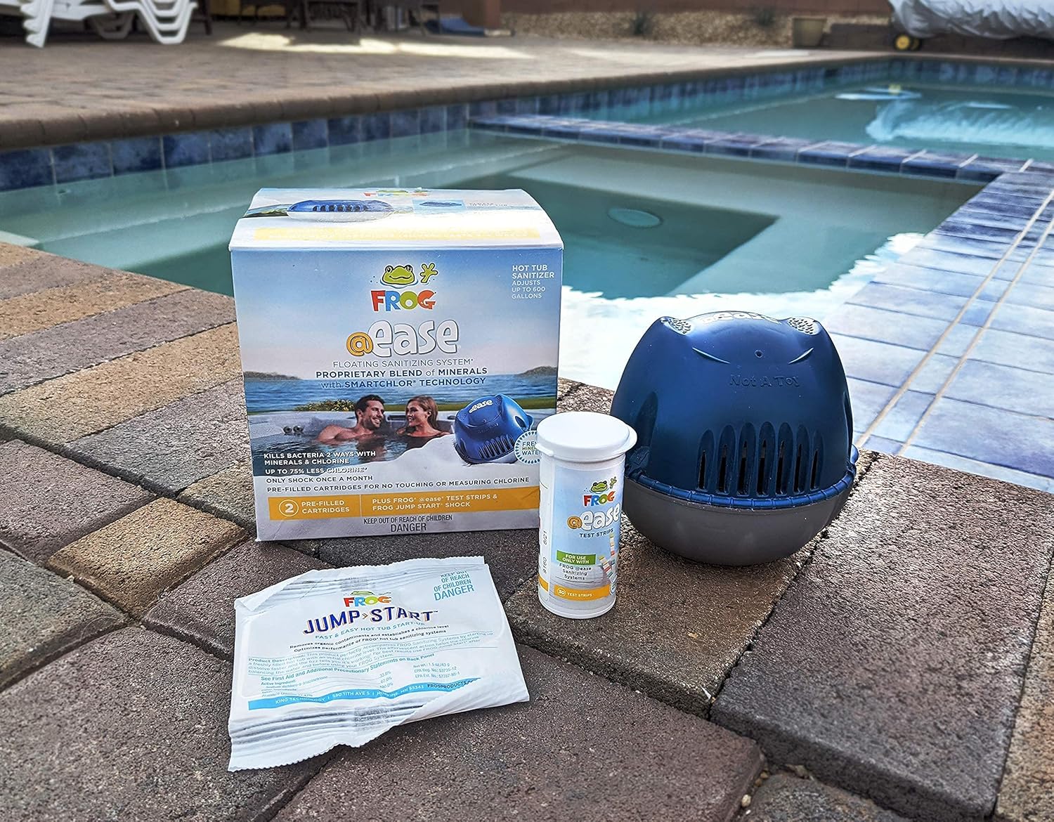HotTubClub Frog @Ease Floating Sanitizing System for Tubs and Spas - Contains (@Ease SmartChlor Sanitizing System, @Ease SmartChlor 3pk Refill Kit, Floating ScumBug & Hot Tub Care e-Book (9 Items)