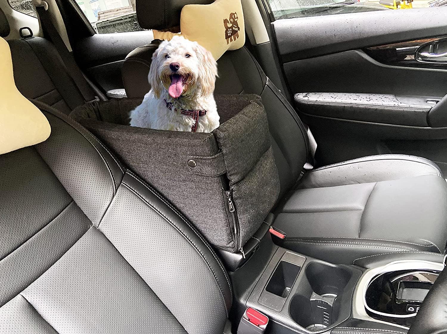 FFSURE Dog Booster Seat Console Dog Car Seat Center Console Dog Pet Cat Puppy Travel Seat Car Armrest Dog Seat Suitable for A Flip-top Armrest Box Secure Safety Seat Perfect for Small Dogs