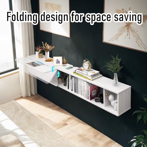 Pmnianhua 70'' Floating Desk with Storage Shelves,Wall Mounted Desk Laptop Computer Writing Study Table for Bedroom Small Space(Dark Grey)
