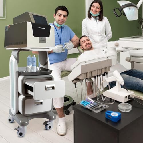 Medical Trolley Cart with Drawers, Hospital Ultrasound Cart, Rolling Bathroom Cart with Wheels and Trays, Beauty Salon Storage Cart for Estheticians, Mobile Utility Cart for Dental Clicnic, Lab