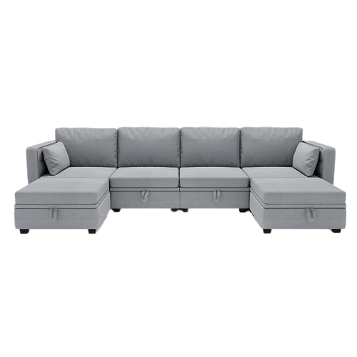 Modular Sectional Sofa, Modern U Shaped Sofa Couch with Storage, Soft Sponges & High Supportive, Comfy 6 Deep Seat Couch with Reversible Chaise for Living Room, Apartment, Office,Navy
