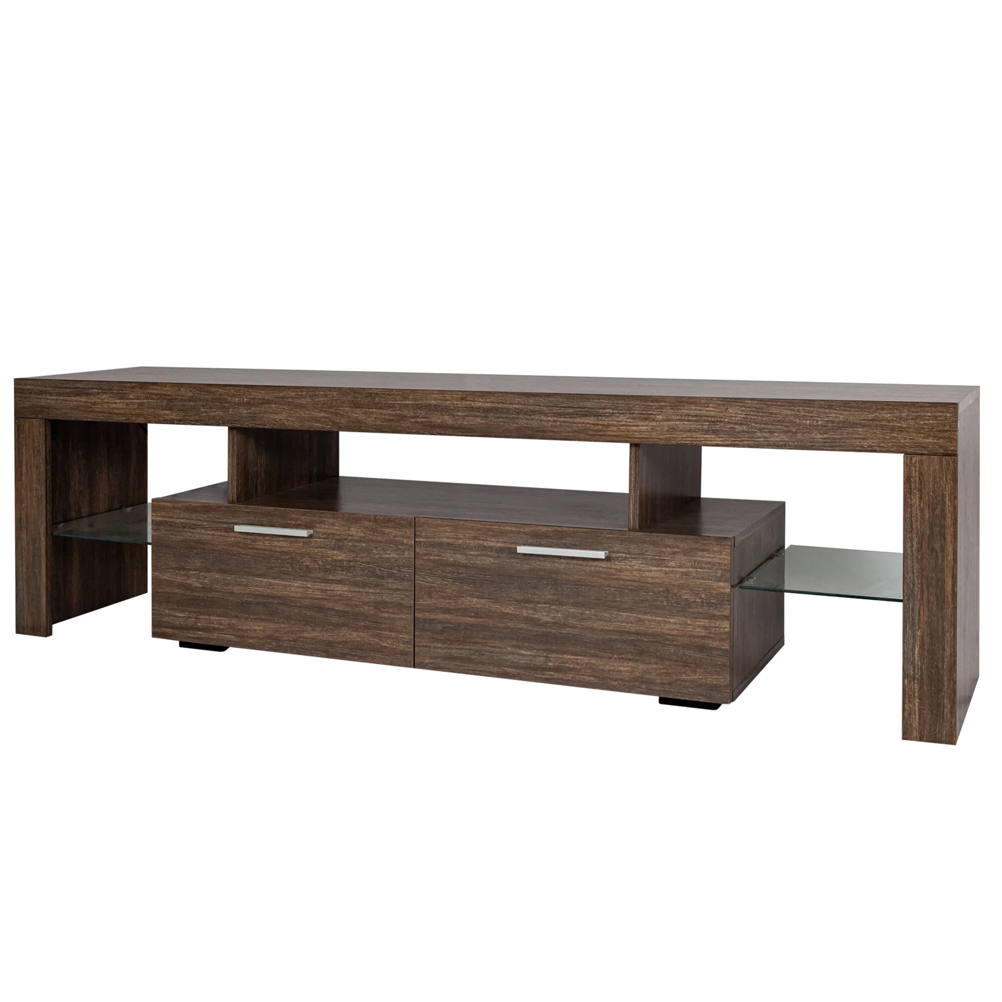 SYNGAR Brown TV Stand for Living Room up to 70" TV, Farmhouse TV Console Table Buffet Cabinet with Storage, Rustic Wooden TV Cabinet with 16-Color LED Lights, Entertainment Center, 63"L×14"W×18"H