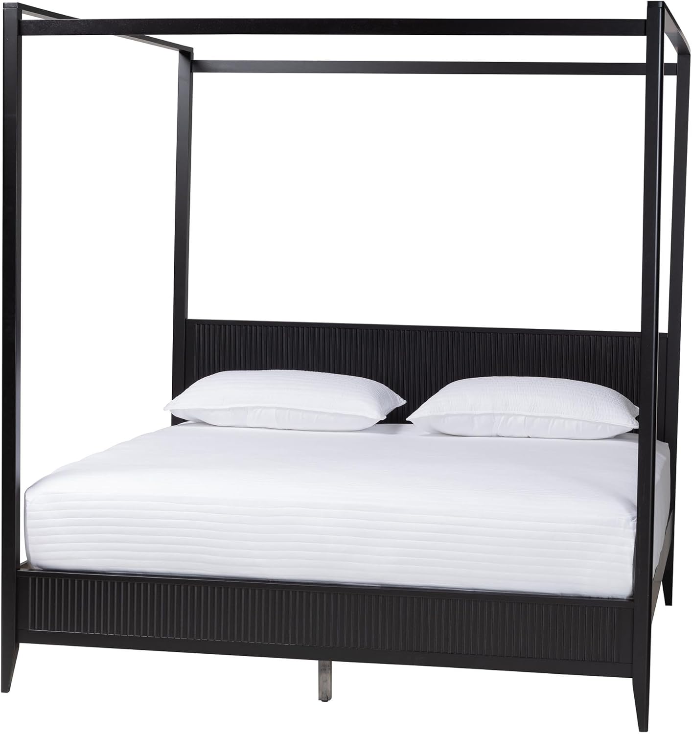 Baxton Studio Primrose Fluted Wood Canopy Bed, King, Black