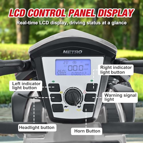 Folding Mobility Scooters, 4-Wheel Electric Mobility Scooter with Cup Holders & USB Charging Port, Heavy Duty All Terrain Electric Powered Mobile Wheelchair Device for Seniors Adults - Grey