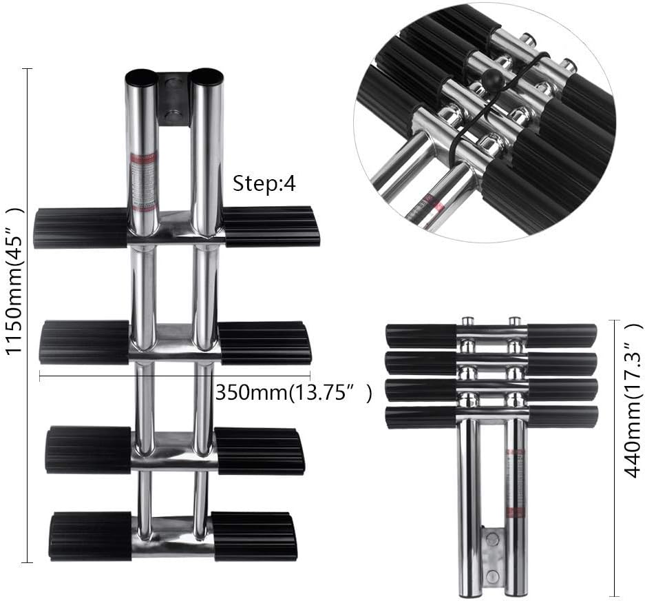 4 Step Dive Ladder Stainless Steel Telescopic Boat Ladder Dual Vertical Ladder for Marine Yacht Camper RV