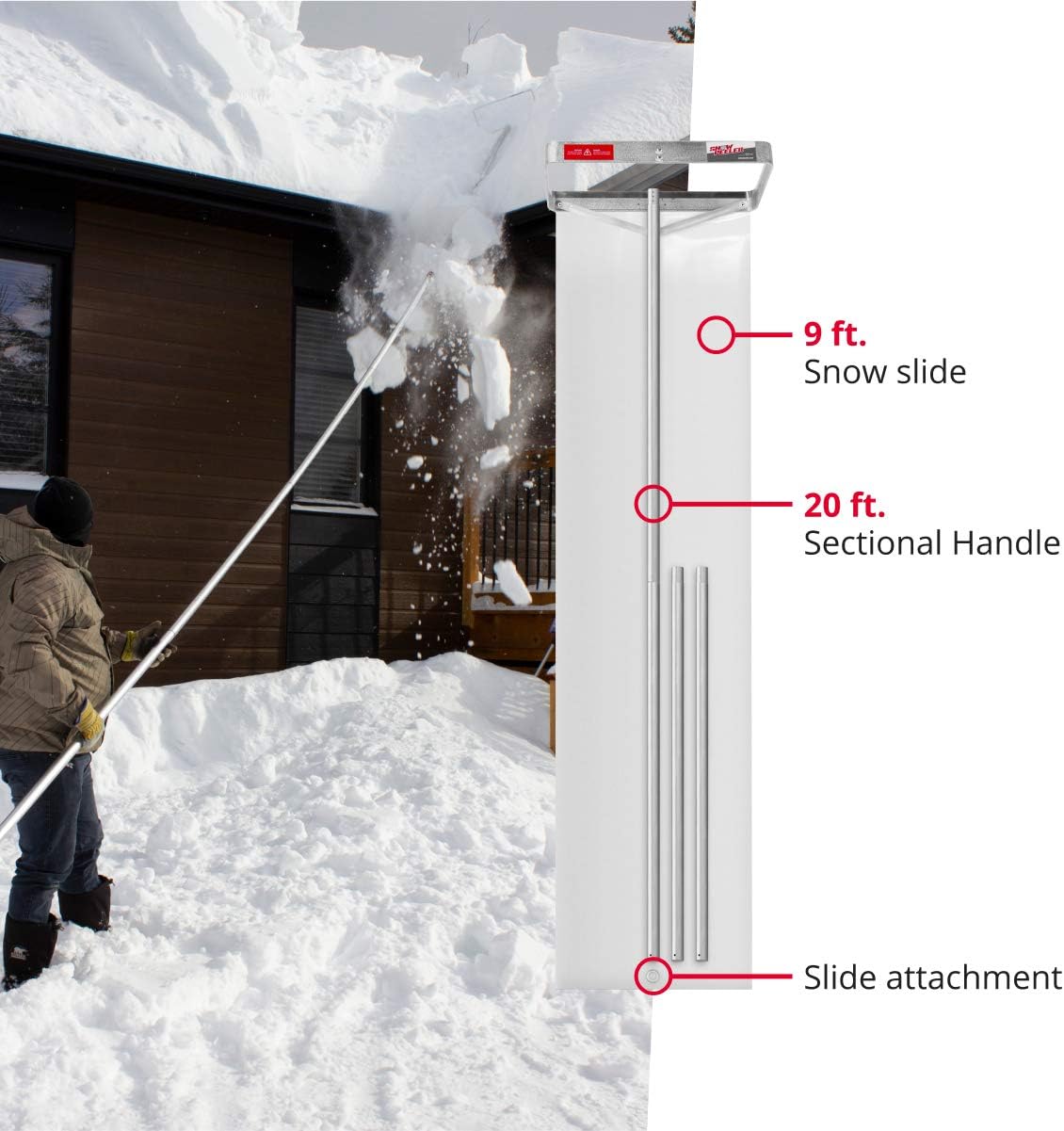 SNOWPEELER Roof Snow Removal Tool - 20 ft. Reach Aluminium Roof Shovel - Heavy Duty - Easily Remove Hard to Reach Snow - Ideal for Single Storey & Cabins