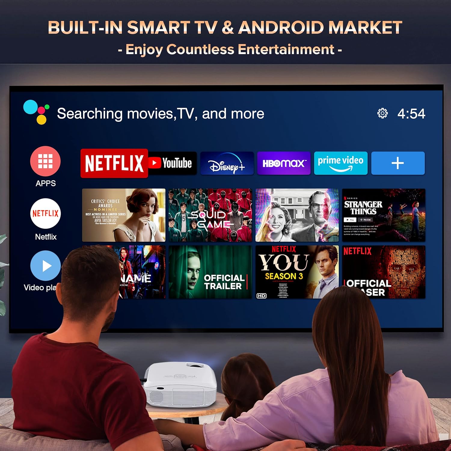 5G Smart Projector Built in Android Market Support 4D/4P Digital Keystone&Zoom, XOPPOX Native 1080P Full HD Projector Bluetooth Support, Home Theater and Outdoor Movie Projector[Carry Bag Included]