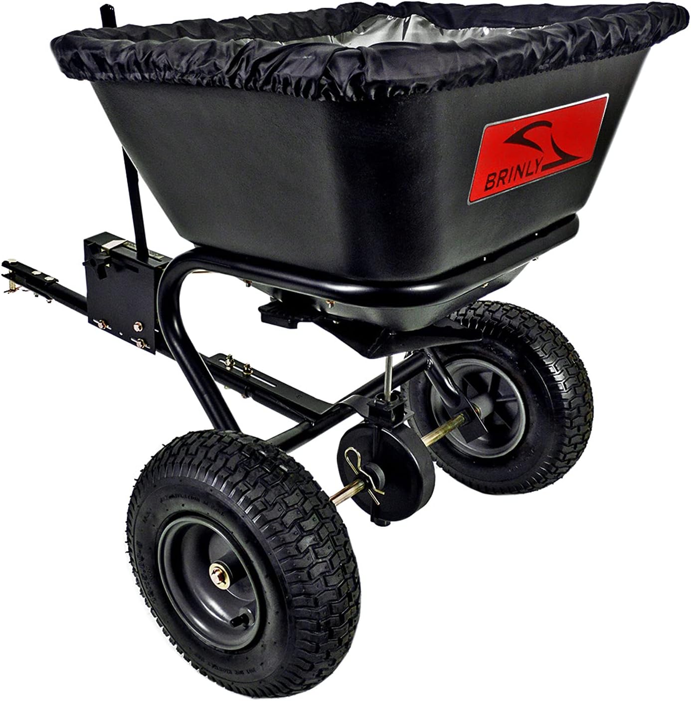 Brinly BS26BH-A Tow Behind Broadcast Spreader with Weatherproof Cover and Universal Hitch, 125 lb.