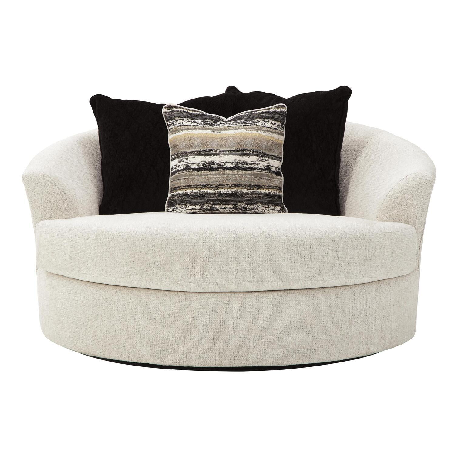 Maykoosh Vintage Vogue Fabric Upholstered Round Oversized Swivel Chair, Off White
