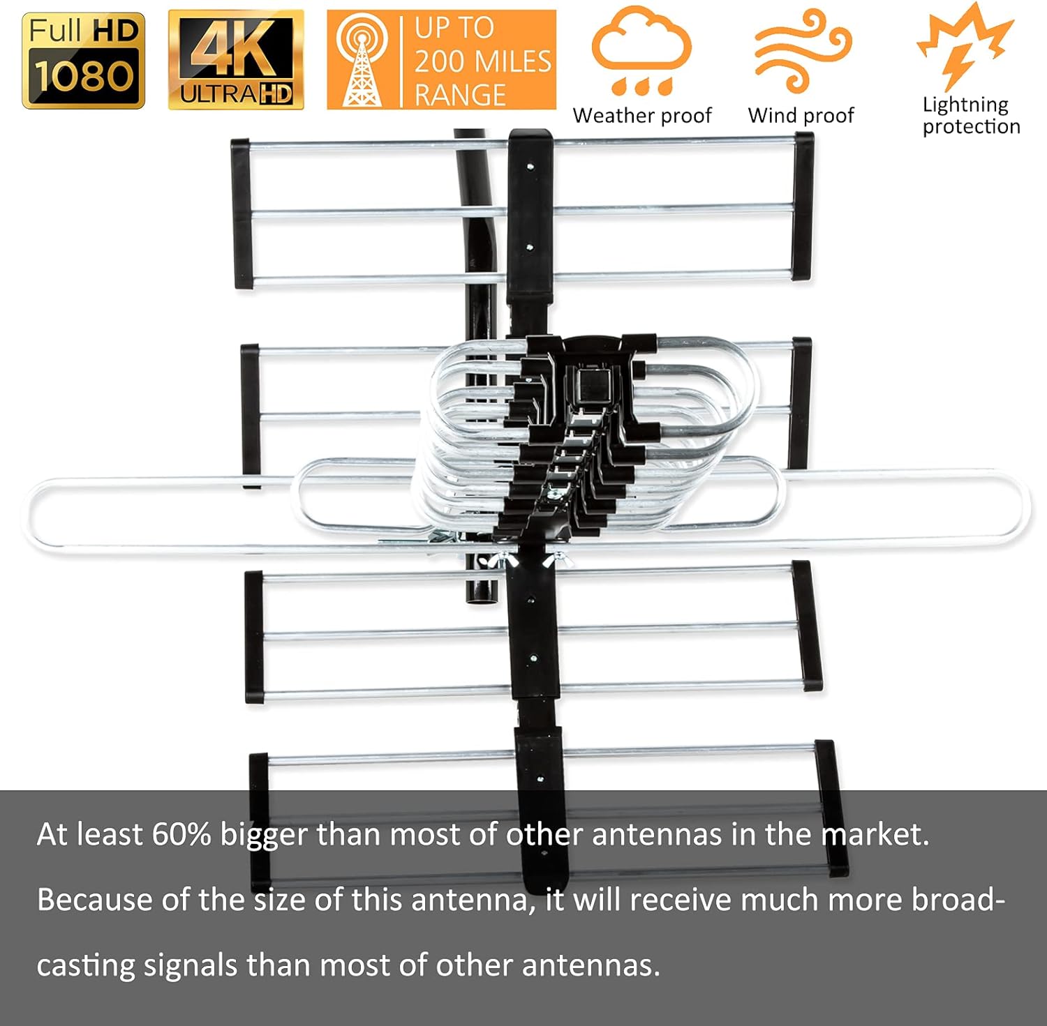 [Newest 2021] Five Star Outdoor HDTV Antenna up to 200 Mile Long Range, Attic or Roof Mount TV Antenna, Long Range Digital OTA Antenna for 4K 1080P VHF UHF Includes J Mount, 40 ft. RG6 Coaxial Cable