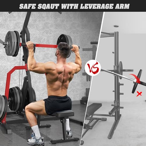 DONOW Leverage Gym Power Rack Squat Rack Lever Gym with LAT Low Row System Home Gym System Workout Station 2:1 Ratio (Without Weight Plates)