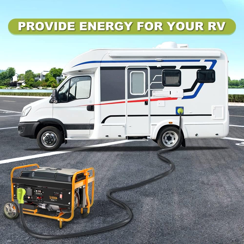 AOWEITOUR 50 Amp Generator Extension Cord,NEMA 14-50P to SS2-50R,STW 6/3 + 8/1,Twist Lock Plug Power Extension Cord for RV Truck Trailer Motorhome Camper Outdoor（50FT）