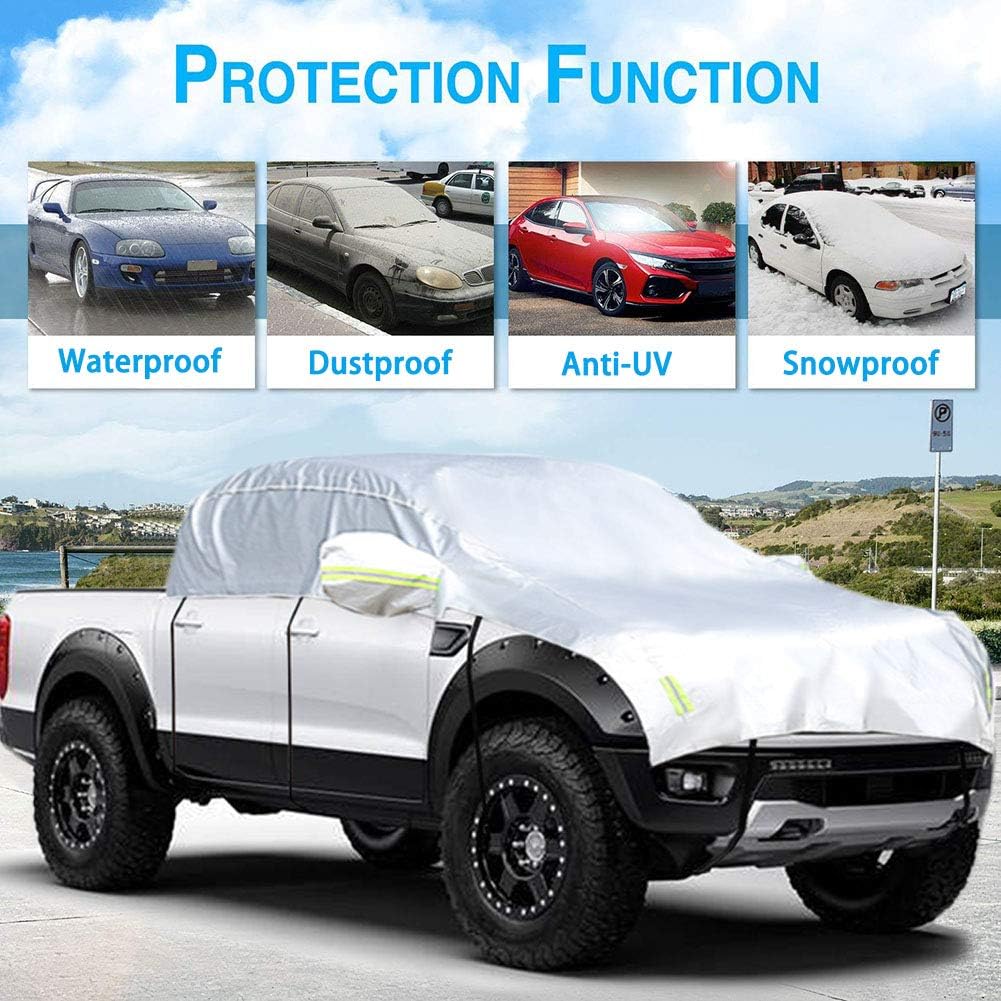 Konnfeir Half Car Cover with Cotton All Weather Car Body Covers Outdoor Indoor for All Season Waterproof Windproof Dustproof Snowproof Universal Car Half Cover (Fit Hatchback Length 158'' to 173'')
