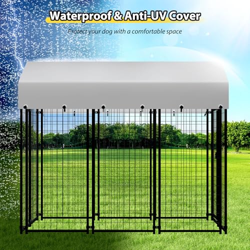 Large Outside Dog Kennel,Outdoor Dog Run Enclosure 8'x4'x6' Dog Pen House with Roof Cover Heavy Duty Welded Wire Steel Dog Playpen Animal Fence Without Feeding Door