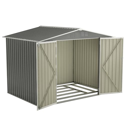 10 x 8 FT Outdoor Storage Shed, Metal Garden Shed with Floor Frame, Large Tool Shed Outdoor Storage with Lockable Sliding Doors & Air Vents, Storage House Waterproof for Backyard, Lawn, Gray