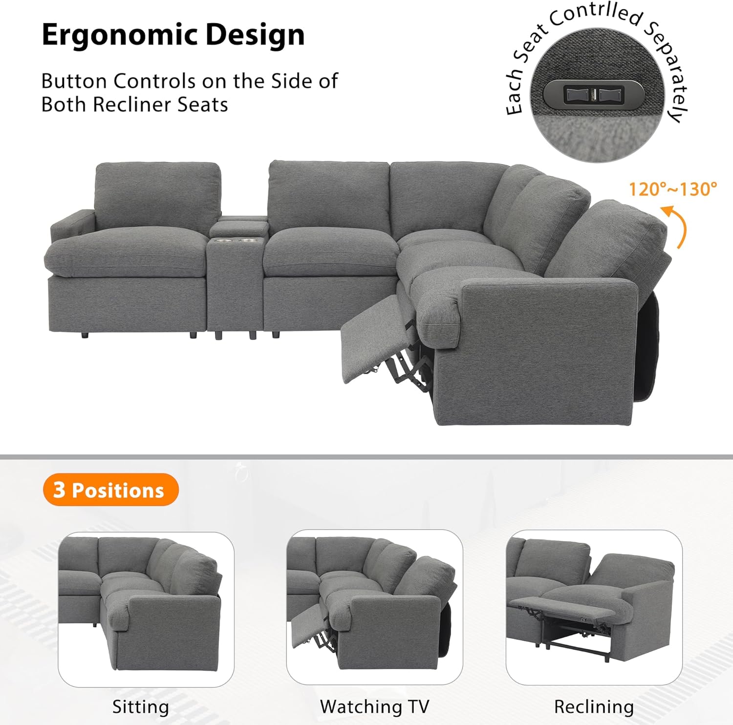 Merax 104'' L-shaped Power Recliner Sofa Couch, Modern Home Theater Reclining Sectional Corner Sofa with Storage Box, Cup Holders, USB Ports, and Power Socket for Living Room, Apartment, Dark Grey