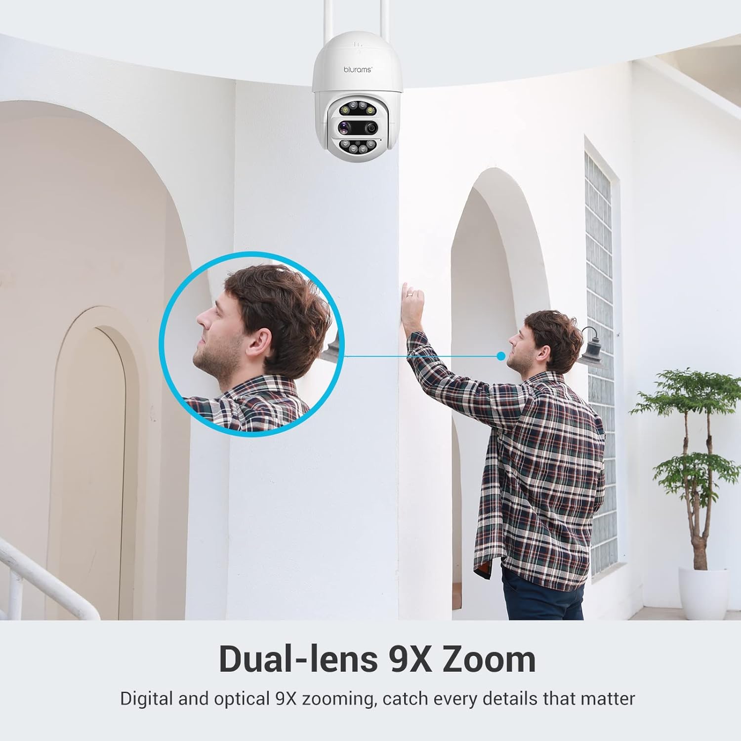 Security Camera Outdoor 3MP, blurams Dual-Lens Outdoor Camera, 360 Degree Pan/Tilt/Zoom Security Camera System w/ Motion Tracking, Two-Way Talk, IP66 Weatherproof, Siren Alarm, Color Night Vision