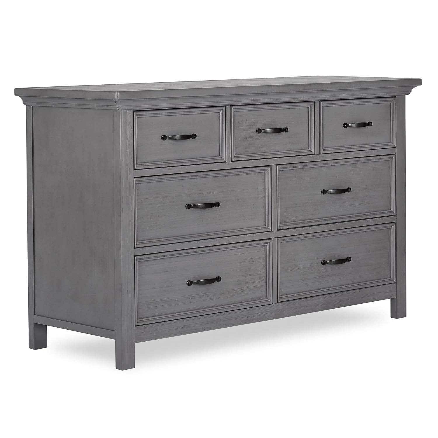 Evolur Belmar 7-Drawer Double Dresser in Rustic Grey with Convertible Crib to Full Size Bed Rail, Nursery & Bedroom Furniture