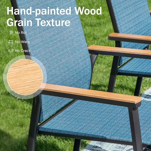 PHI VILLA Outdoor Stackable Dining Chairs Set of 6（Beige,Lightweight Aluminum Frame with Textilene Fabric & Wider Armrest,Easy to Store,Outdoor Chairs for Garden,Lawn