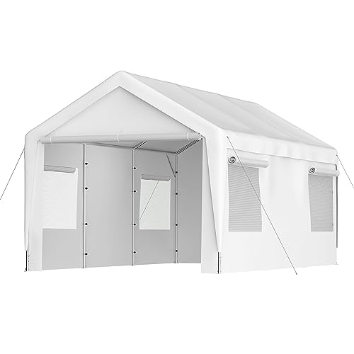 10x20 FT Outdoor Carport Portable Garage Heavy Duty Canopy Storage Shelter Shed All-Season Tarp with Removable Sidewalls & Doors for Car, Truck, Boat, Camping, Party (Gray)