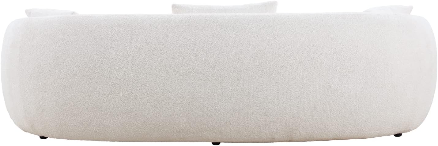 Unique Curved Sofa,Modern Boucle Upholstered Cloud Couch with 3 Throw Pillows, 4-Seat Teddy Fleece Leisure Sectional Sofa&Couch Lounge Chaise for Living Room, Office, Apartment, Beige 93.6"