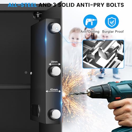 2.8 Cub Large Home Safe Fireproof Waterproof, Steel Home Security Safe Box with Electronic Keypad, Spare Keys and Alarm System, Fireproof Safe for Home Document Money Valuables