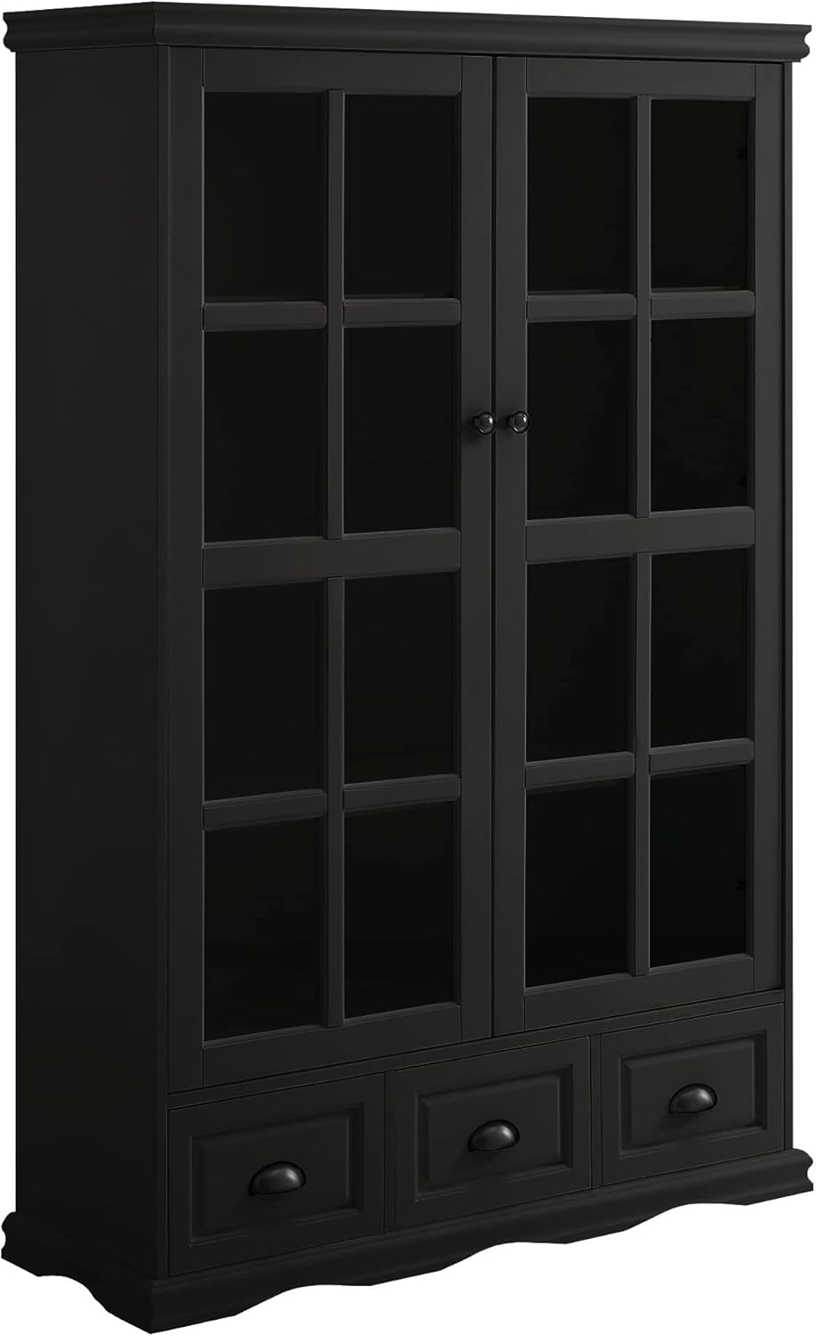 Storage Cabinet with Tempered Glass Doors Curio Cabinet with Adjustable Shelf Display Cabinet with Triple Drawers,Black