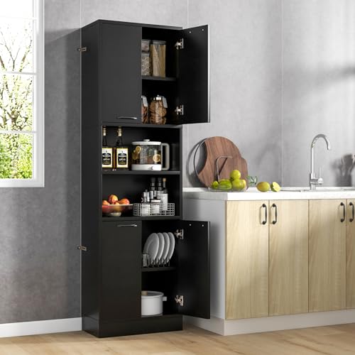 Tangkula 75" Tall Bathroom Storage Cabinet, Bathroom Floor Cabinet with 4 Doors & 2 Open Shelves, 4 Anti-toppling Devices, Freestanding Large Cabinet for Bathroom Living Room Kitchen (White, 75" H)