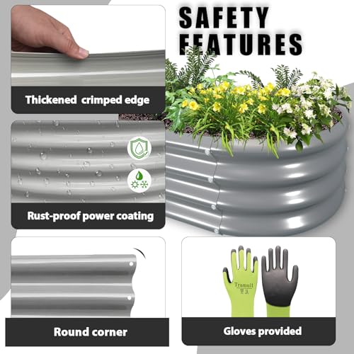 8 Pack 6x3x1FT Galvanized Raised Garden Bed Kit Oval Metal Ground Planter Box Outdoor Bottomless Planter Raised Beds for Vegetables Flowers Herbs Fruits, Gray