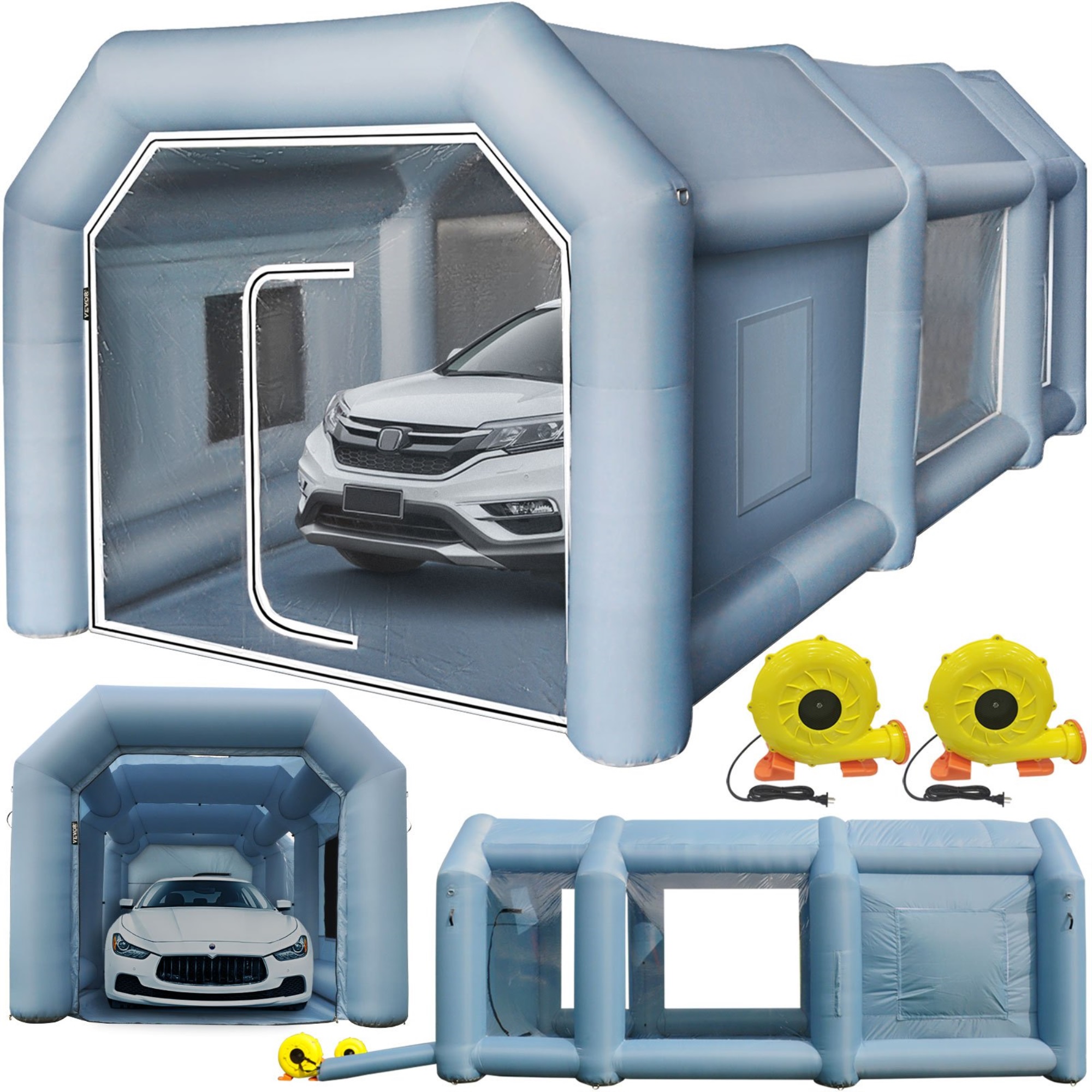VEVOR 33x16.4x11.5FT Inflatable Spray Booth Car Paint Tent 1100W+350W Blowers