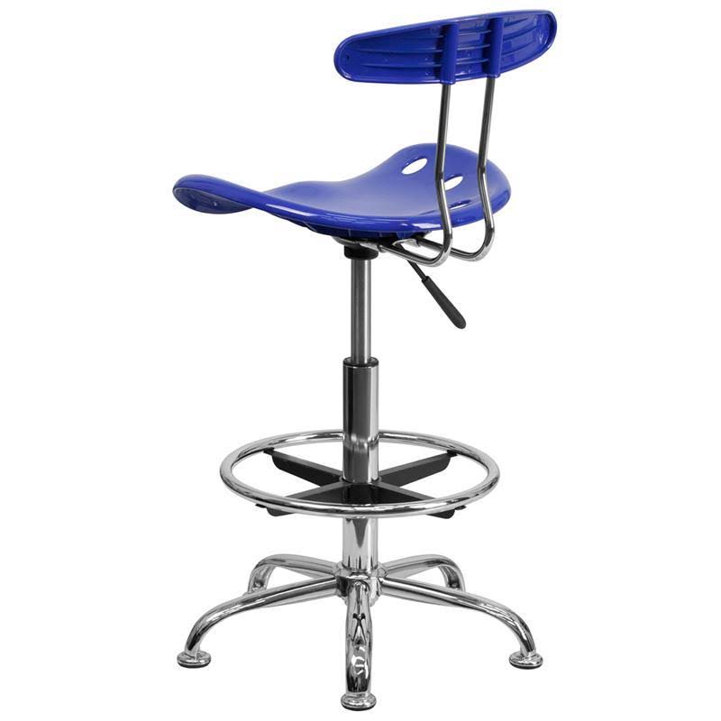 Vibrant Nautical Blue and Chrome Drafting Stool with Tractor Seat