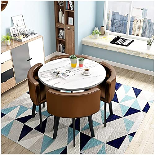 Round Dining Table Set W/ 4 Chair - Save Space Office Reception Tables and Chairs Simple Casual Round Table Balcony Living Room Kitchen 80cm Leather Chair Dining Table Set of 5 ( Color : Grey+blue )