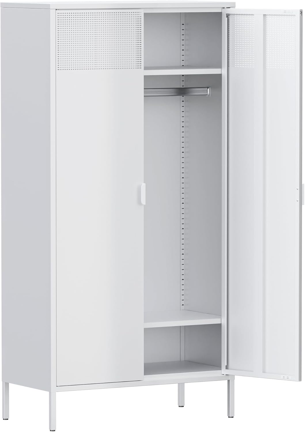 Steel Wardrobe - Metal Storage Cabinet with Adjustable Shelf & Removable Hanging Rods - Metal Organiser with Breathable mesh for bedrooms, bathrooms and Offices