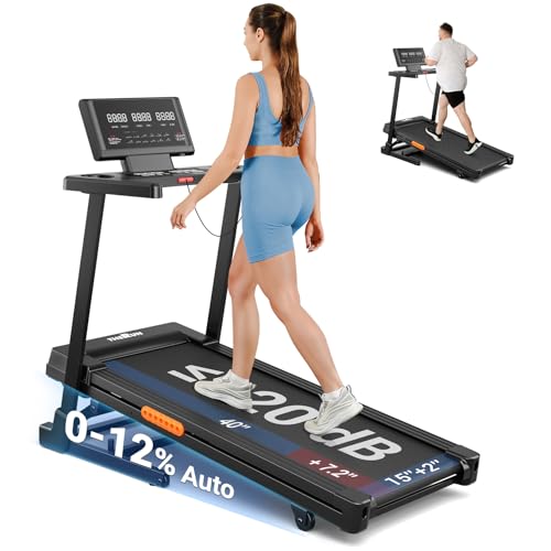THERUN Treadmill with Incline, 3.0 HP Foldable Treadmills for Home, Brushless Motor Auto Incline Treadmill, 12 Level Adjustable, 300 LBS Capacity, Quiet Running