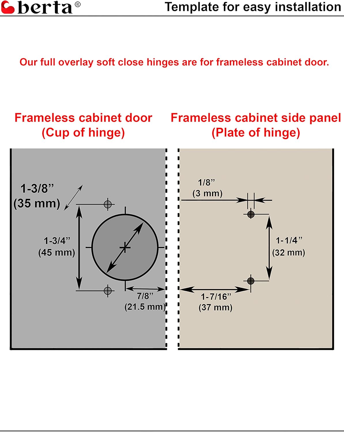 Berta (25 Pieces) Full Overlay Frameless Soft Closing European Hinges, 110 Degree 3D Adjustable Clip On Concealed Kitchen Cabinet Door Hinges with Screws