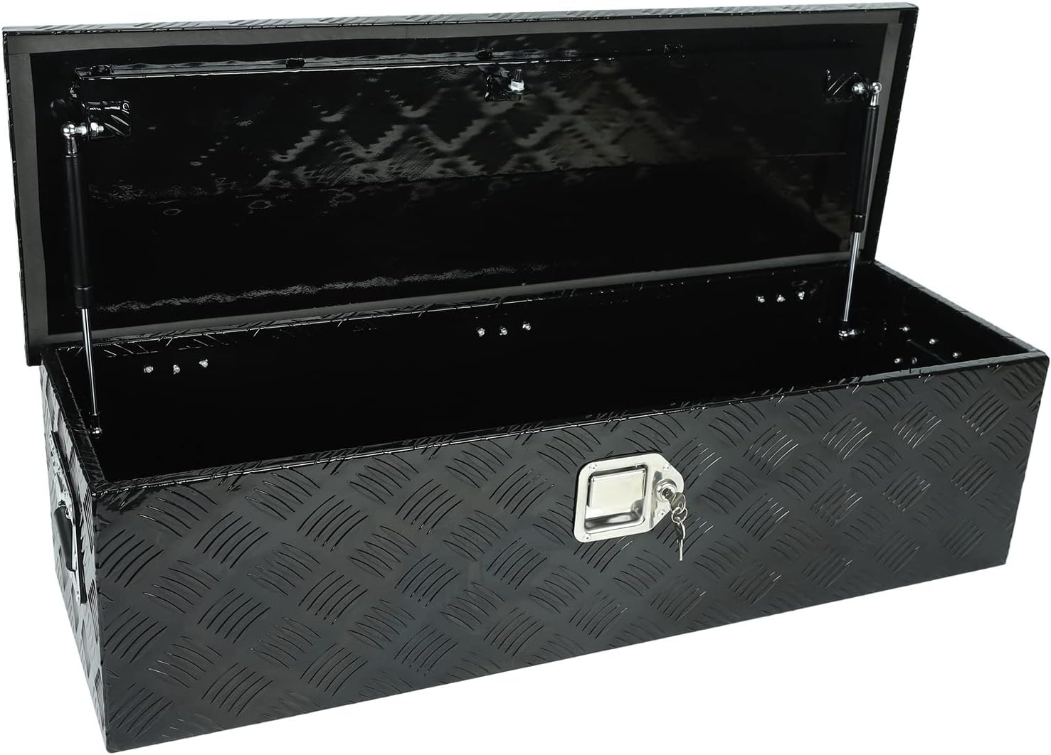 18X17X17.75 Black Aluminum 5 Bar Tread Tool Box Truck Car Outdoor Trailer Pickup Underbody Toolbox,RV Storage Organizer，Underbed Tools Organizer W/Lock Latch w/Keys