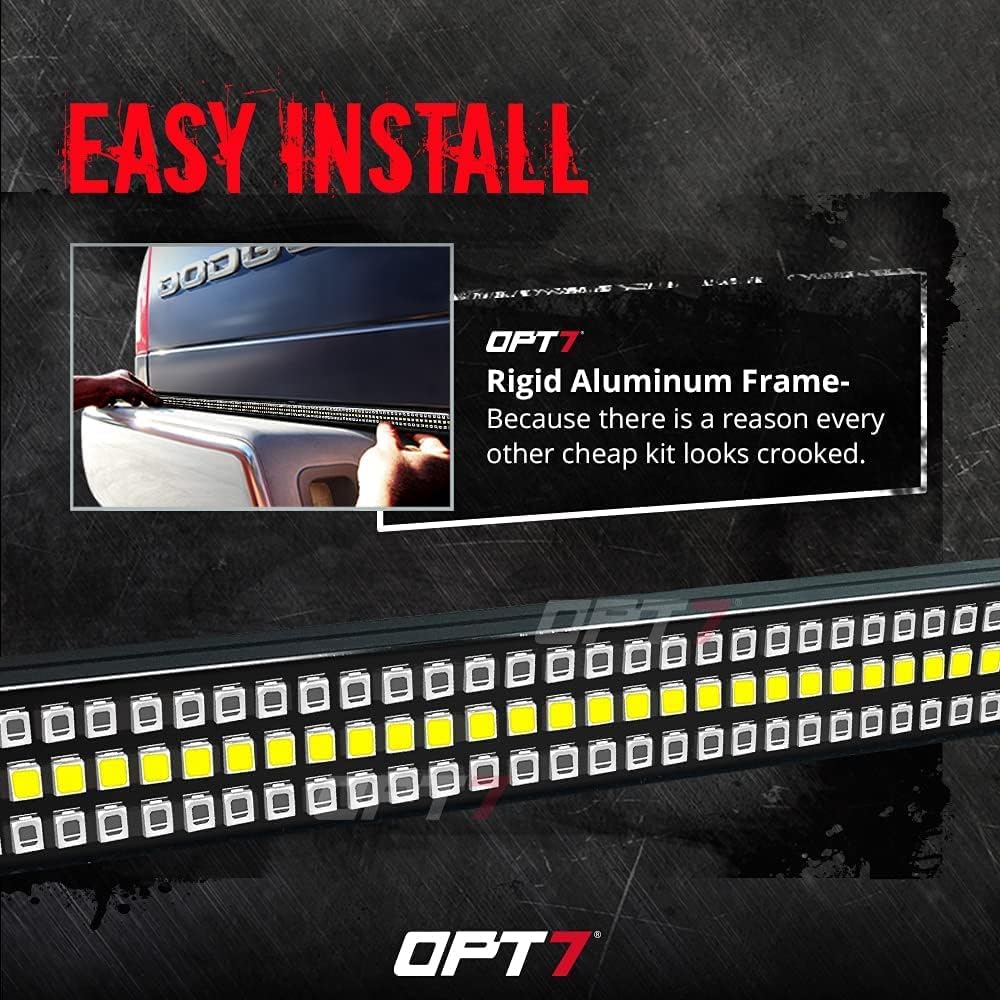 OPT7 60" Redline Triple LED Tailgate Light Bar w/Sequential RED Turn Signal - 1,200 LED Solid Beam - Weatherproof No Drill Install - Full Function Reverse Brake Running