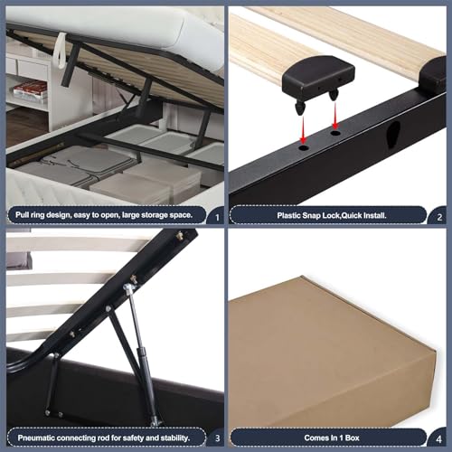 Queen Size Lift Up Bed Frame with Oversized Storage, Velvet Hydraulic Storage Platform Bed with Deep Button Tufted Adjustable Headboard for Bedroom, Grey