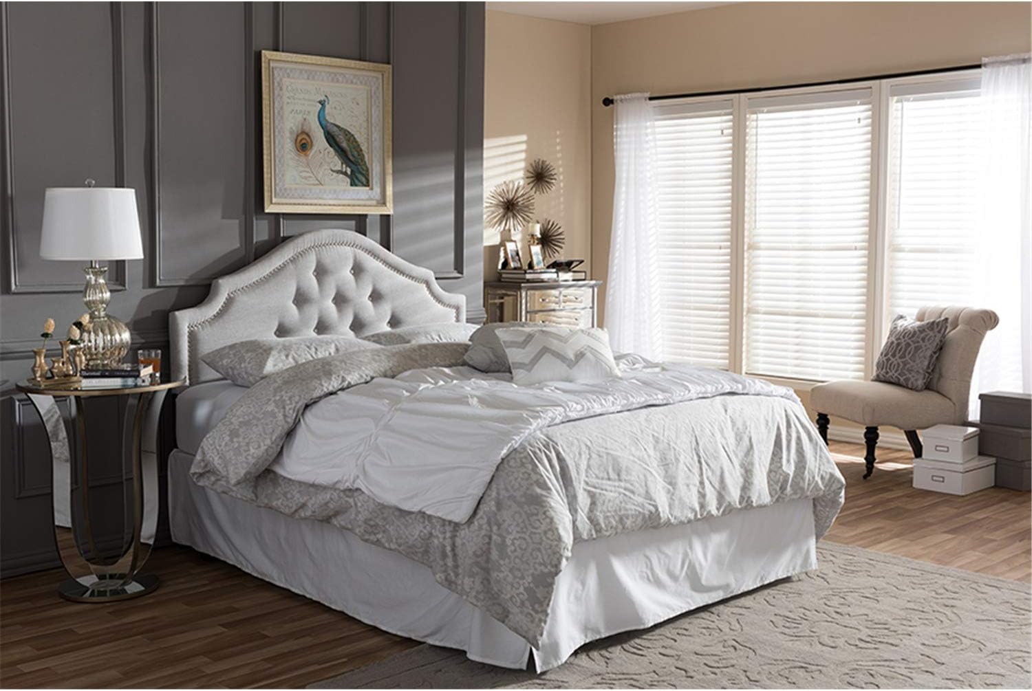Baxton Studio Cora Upholstered Full Headboard in Grayish Beige