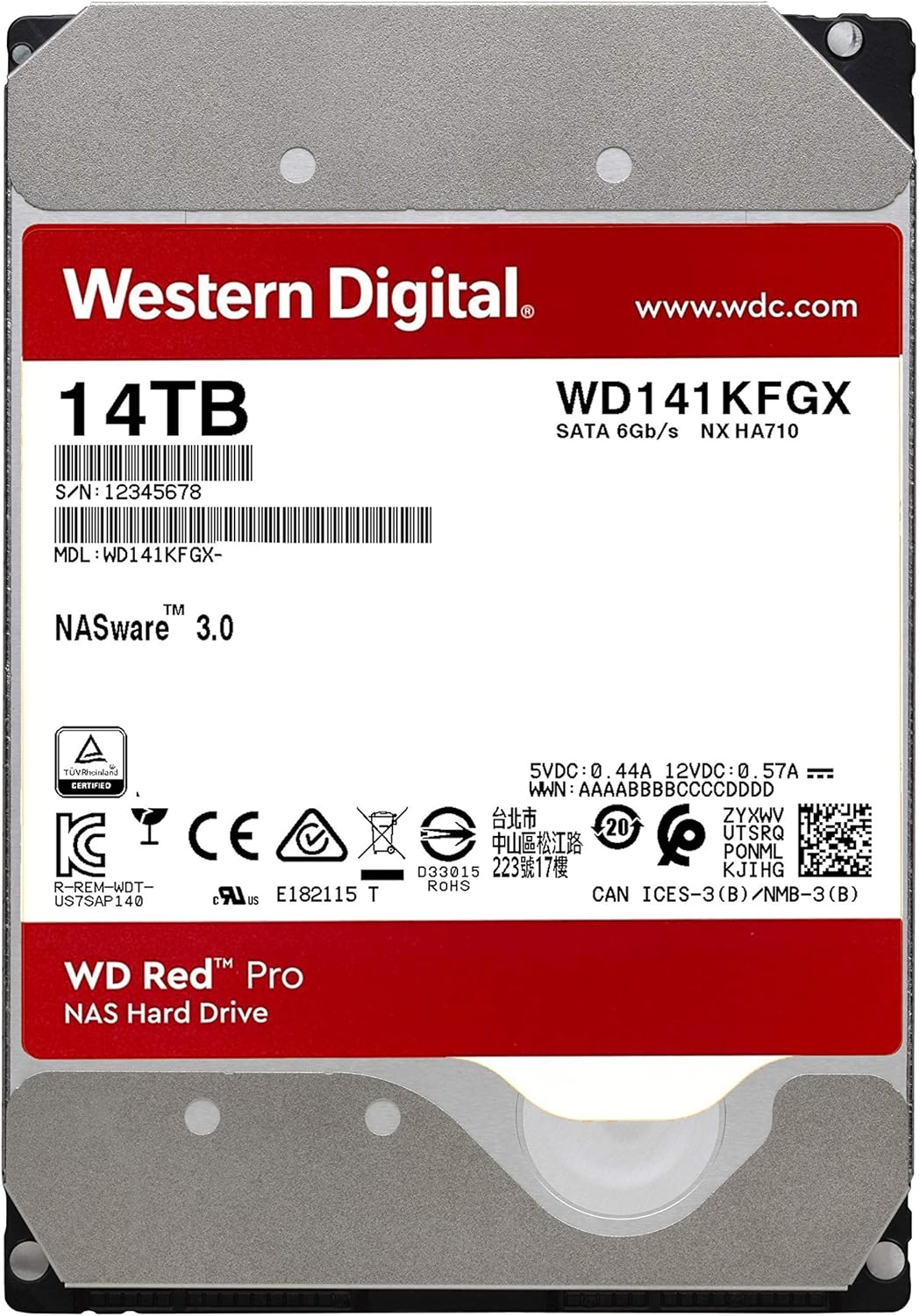 Western Digital 12TB WD Red Pro NAS Internal Hard Drive HDD - 7200 RPM, SATA 6 Gb/s, CMR, 256 MB Cache, 3.5 - WD121KFBX