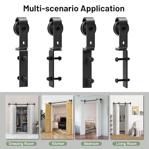 72"/6FT Bi-Folding Sliding Barn Door Hardware Track Kit for 4 Closet Door, Side Mount Roller, Heavy Duty, Slide Smoothly Quietly, Easy Install, Black(No Door)