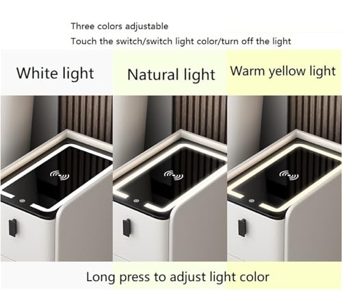 Narrow Side Table with 2 Drawers, End Table with Charging Station, Skinny Nightstand with LED Light, Slim Bedside Table for Bedroom, Living Room, Small Spaces(White,35 * 40 * 45cm)