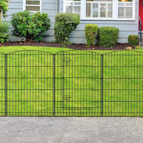 Garden Fence 12 Panels 23.6ft (L)×24in (H) Decorative Garden Fence with 11 Fence Panels + 1 Gate Rustproof Wire No Dig Garden Fence Animal Barrier Fencing for Outdoor Backyard Patio - Black