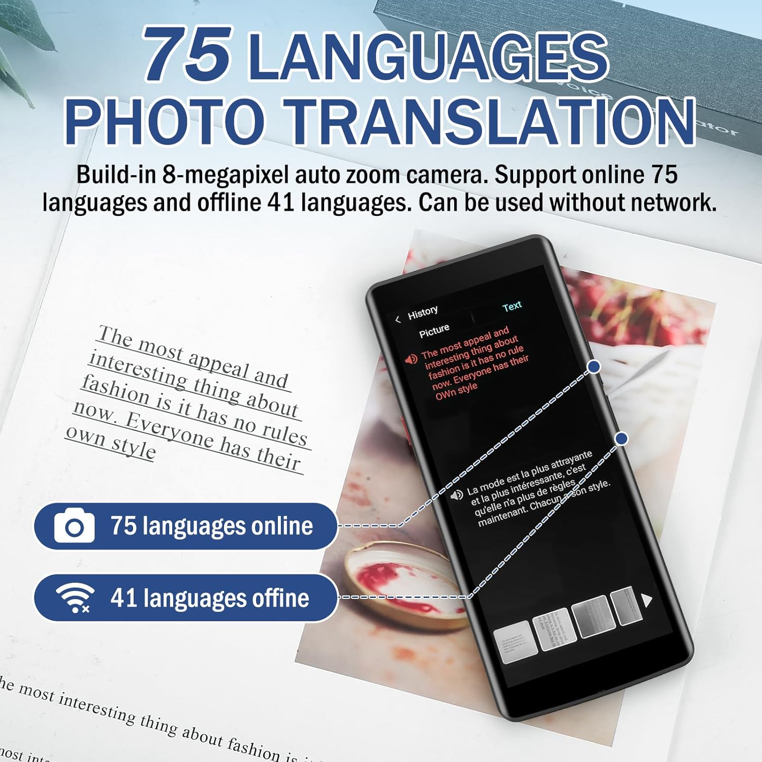 Language Translator Device, Two Way Real-Time Voice Translation, Support 139 Languages with 5.5” HD Inch Touch Screen, and Accents with WiFi/Offline/Photo Support for Travel, Learning and Business
