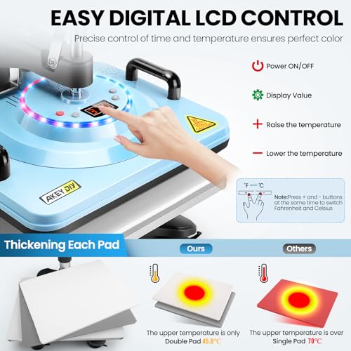 AKEYDIY Heat Press,15"x12" 8 in 1 Industrial Tshirt Press Machine,Swing Away Heat Press Machine for T Shirts Digital Precise LCD Control Heat Transfer Sublimation Machine for Shirts/Mug/Cap/Plate/DIY
